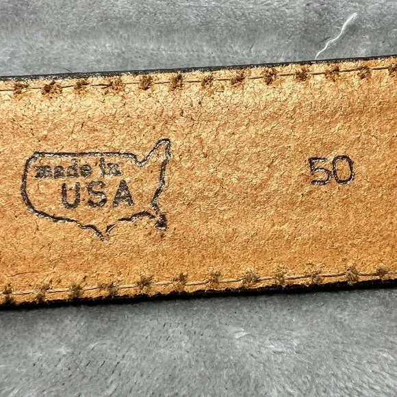 Western Brown Tooled Saddle Leather Belt With Brass Buckle Men's Size 50 - Picture 11 of 12